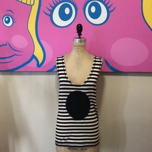Guillermo Dark Navy  Ivory Striped Circle Tank Top